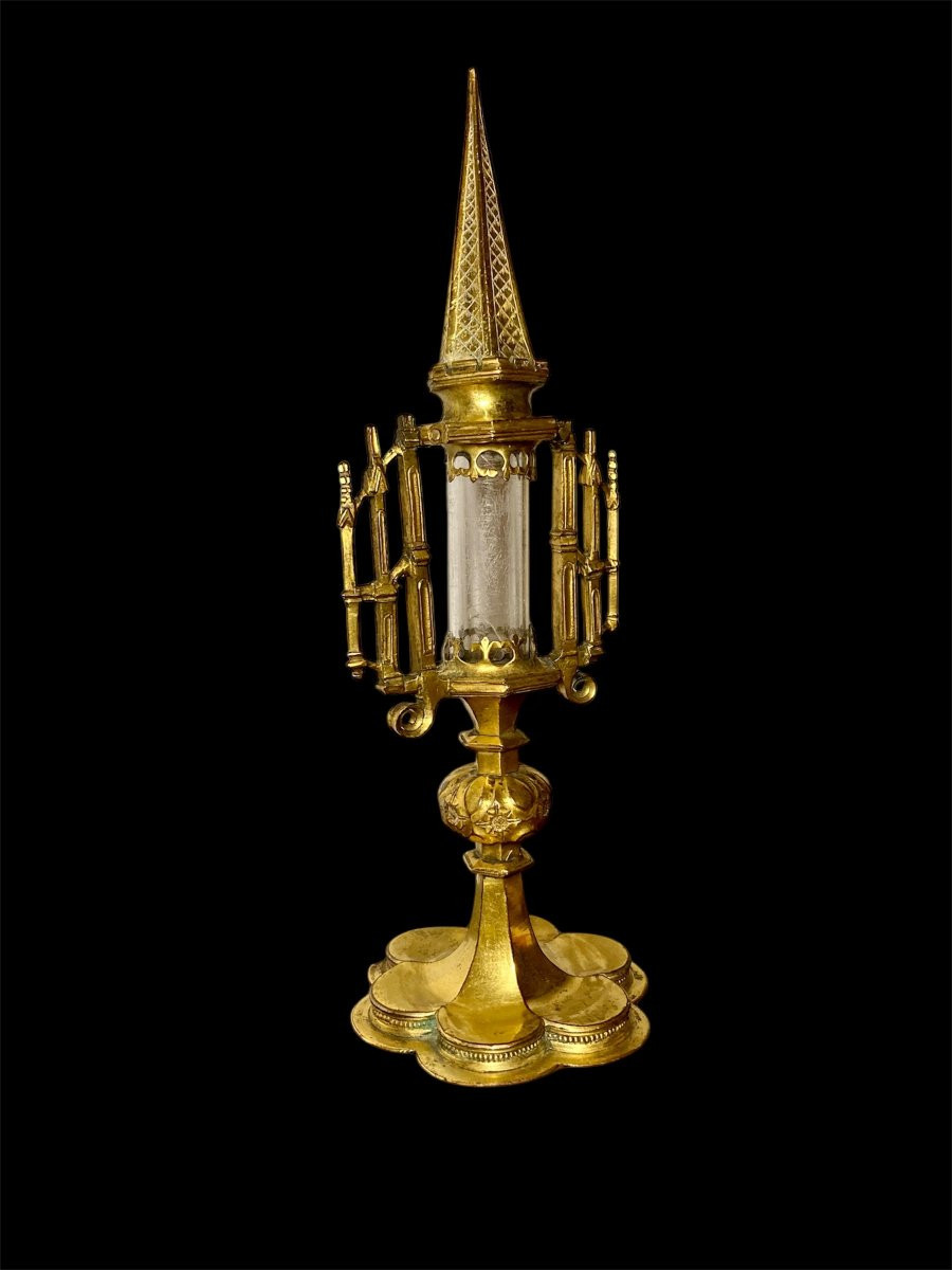 XV sec. - Francia - Reliquiario gotico in rame dorato-photo-2