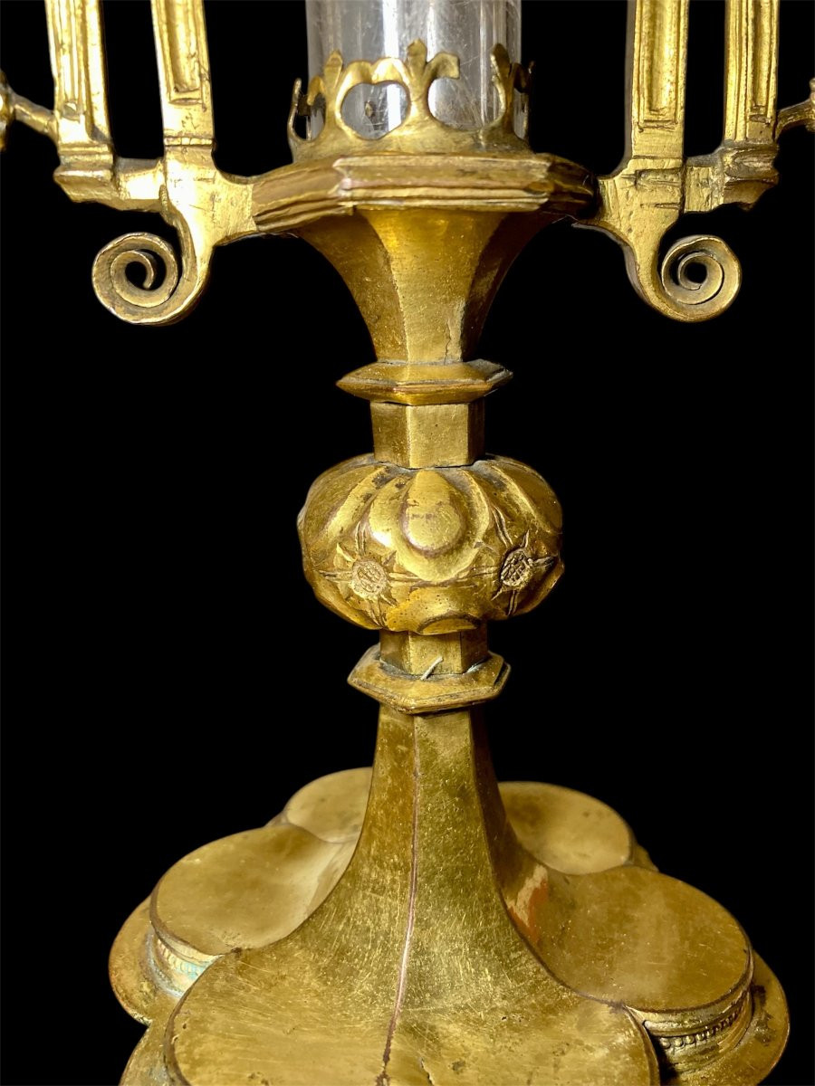 XV sec. - Francia - Reliquiario gotico in rame dorato-photo-3