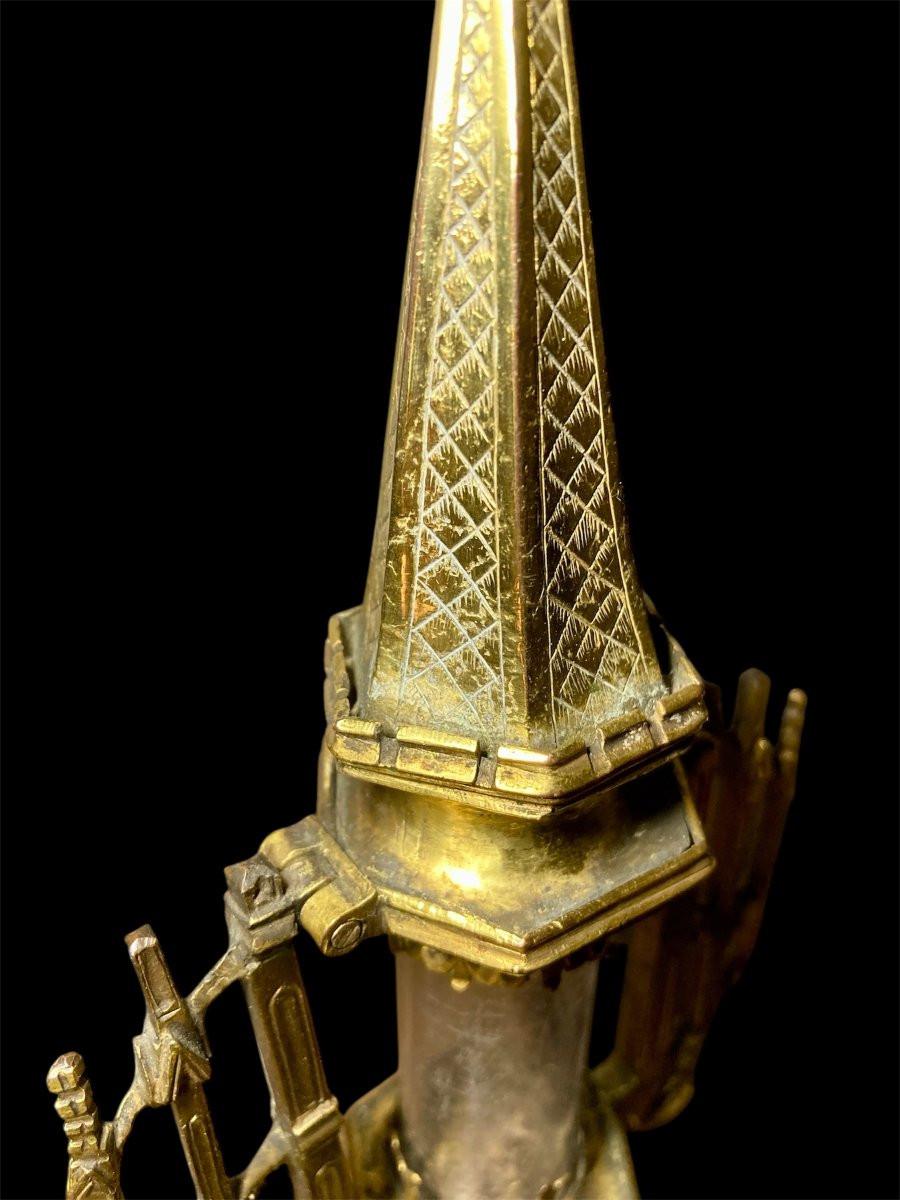 XV sec. - Francia - Reliquiario gotico in rame dorato-photo-4