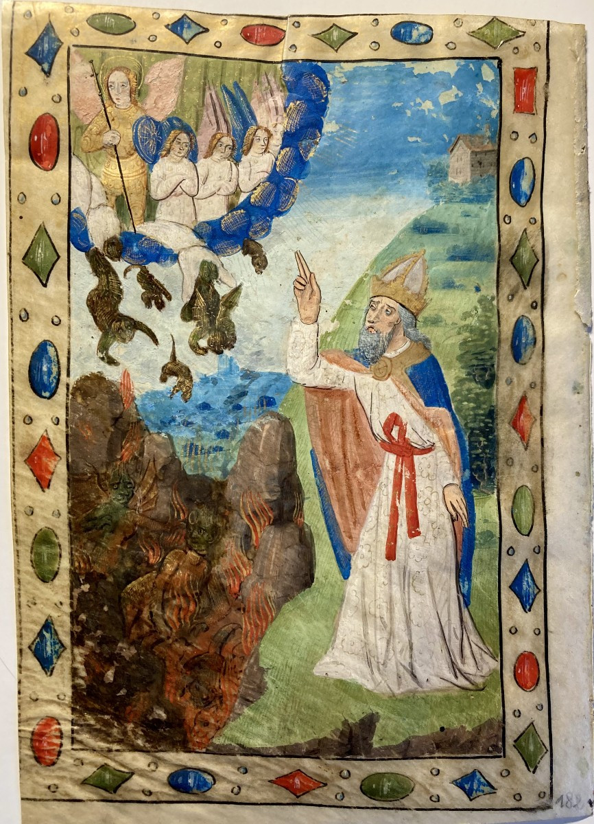 Miniatura su pergamena - La Caduta degli Angeli Ribelli - Scuola di Tours - 1470-1480