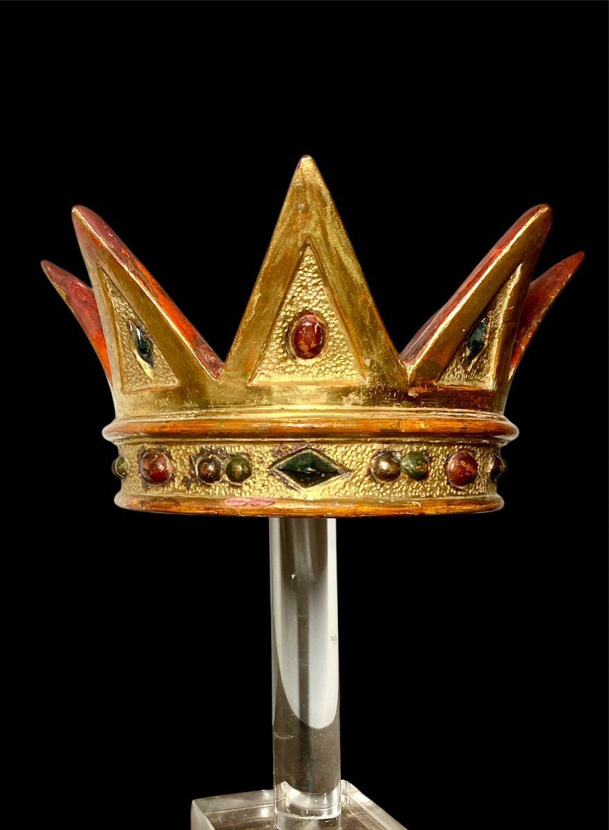 XVIII secolo - Legno dipinto e dorato - Corona-photo-3
