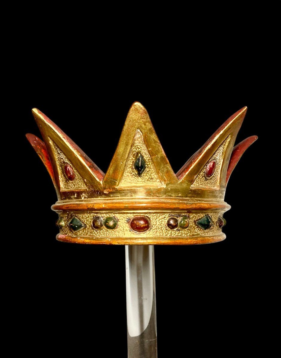XVIII secolo - Legno dipinto e dorato - Corona-photo-4
