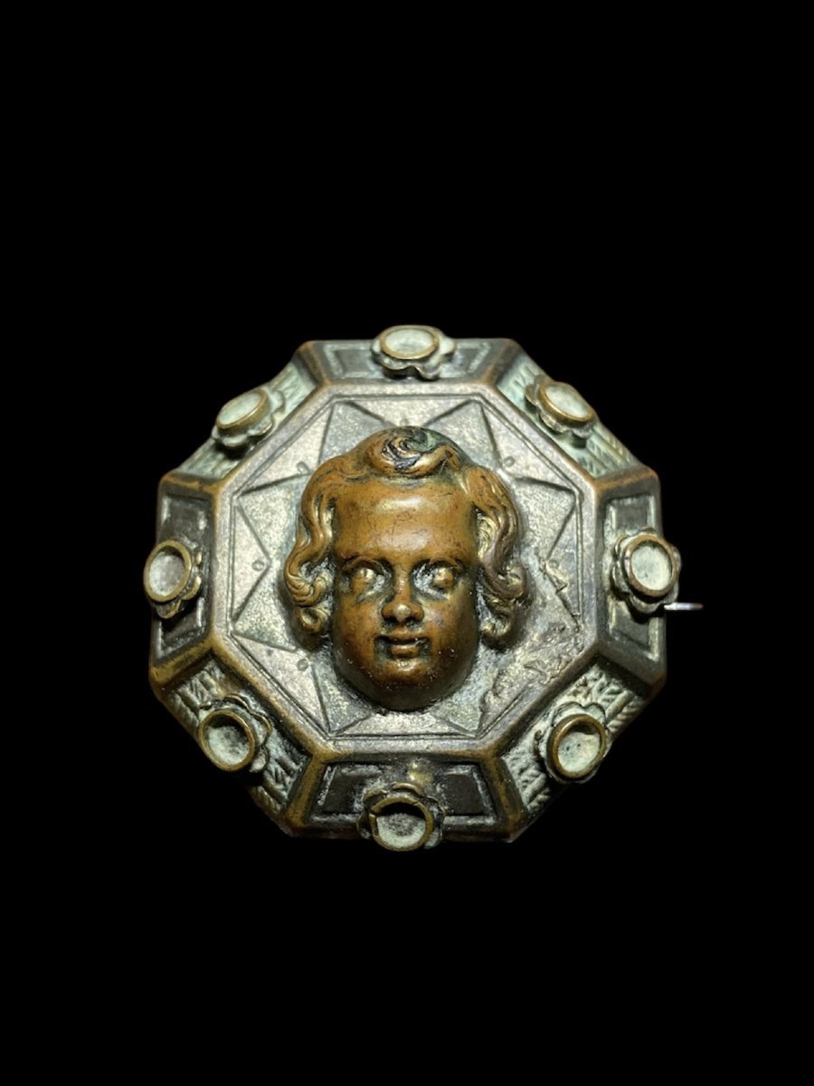 1480 ca. - Francia o Italia del nord - Spilla in bronzo con Putto-photo-2