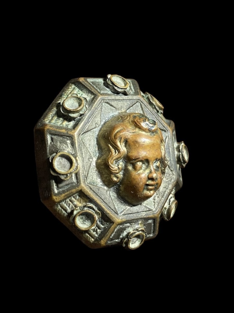 1480 ca. - Francia o Italia del nord - Spilla in bronzo con Putto-photo-3