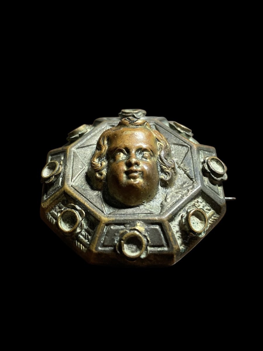 1480 ca. - Francia o Italia del nord - Spilla in bronzo con Putto-photo-3