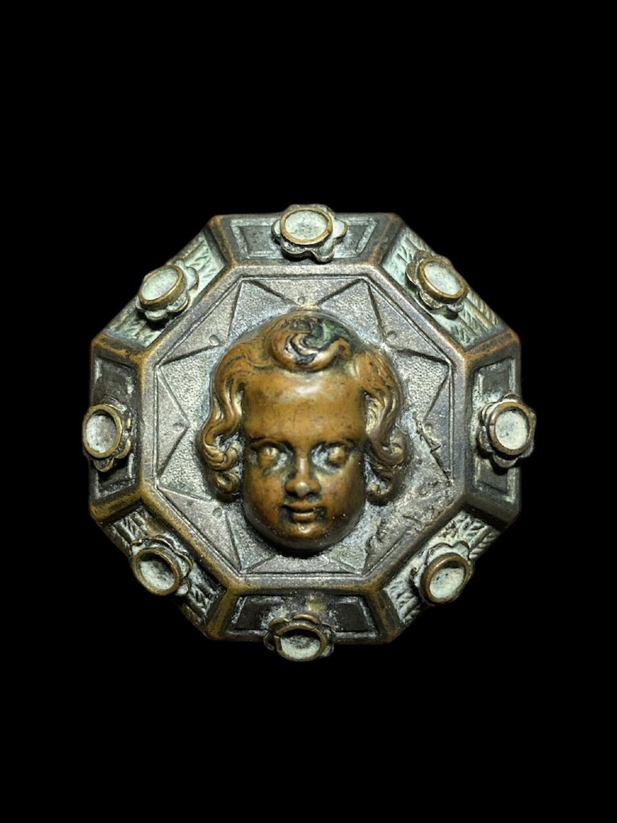 1480 ca. - Francia o Italia del nord - Spilla in bronzo con Putto-photo-5