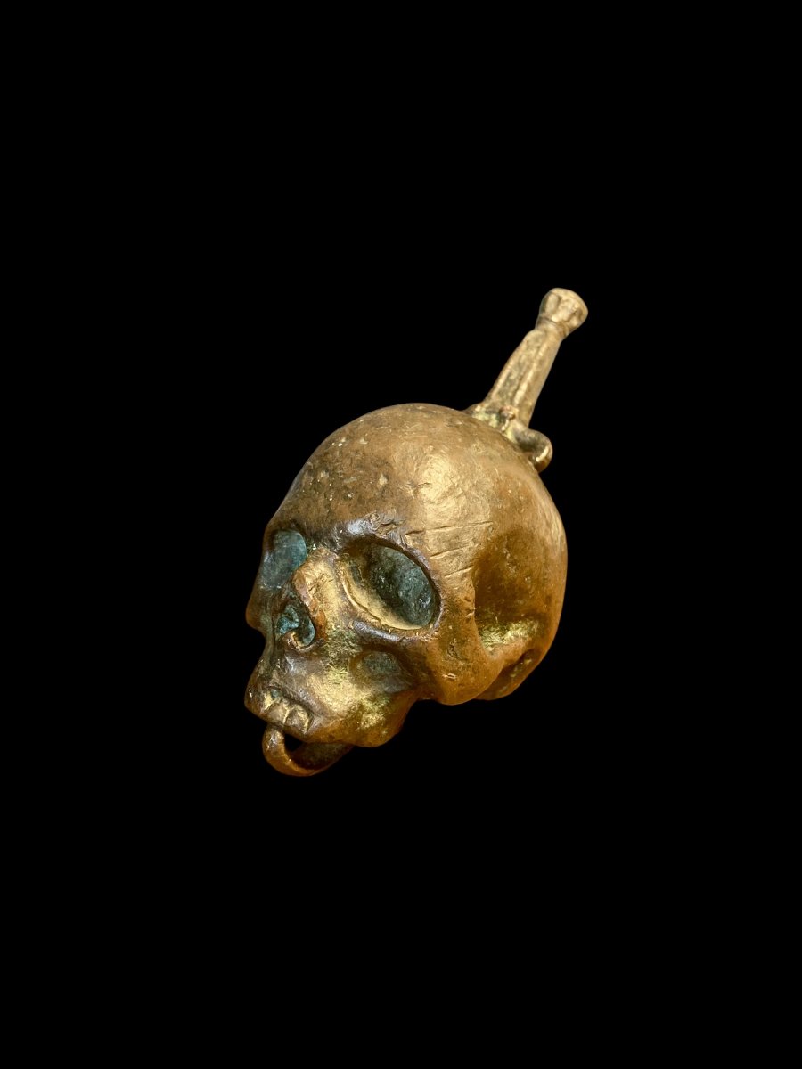 Italia settentrionale - XVII sec. - Teschio Memento Mori in bronzo trafitto da una daga-photo-3