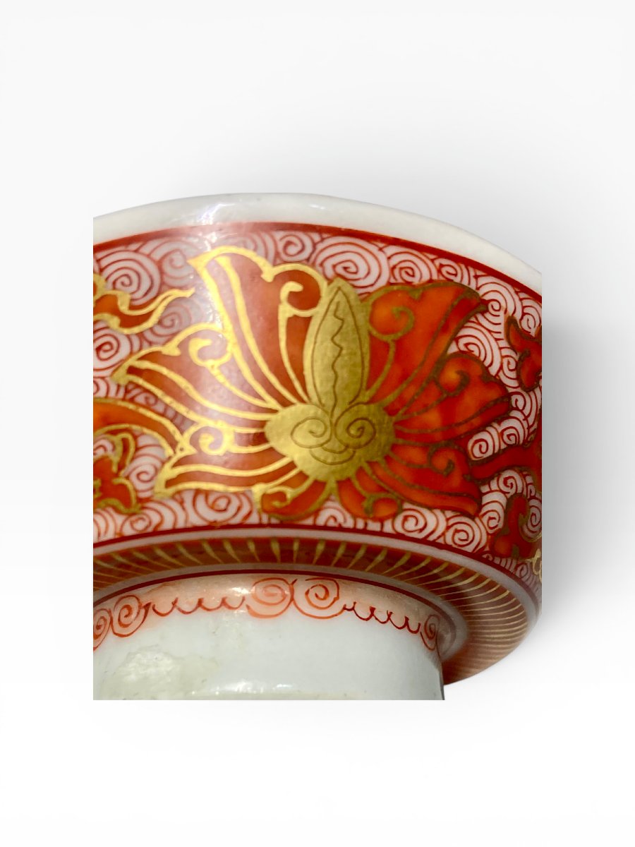  Tardo Periodo Meiji (circa 1890) - Ciotola da sake - Kutani - Geisha danzante su Dragone-photo-4