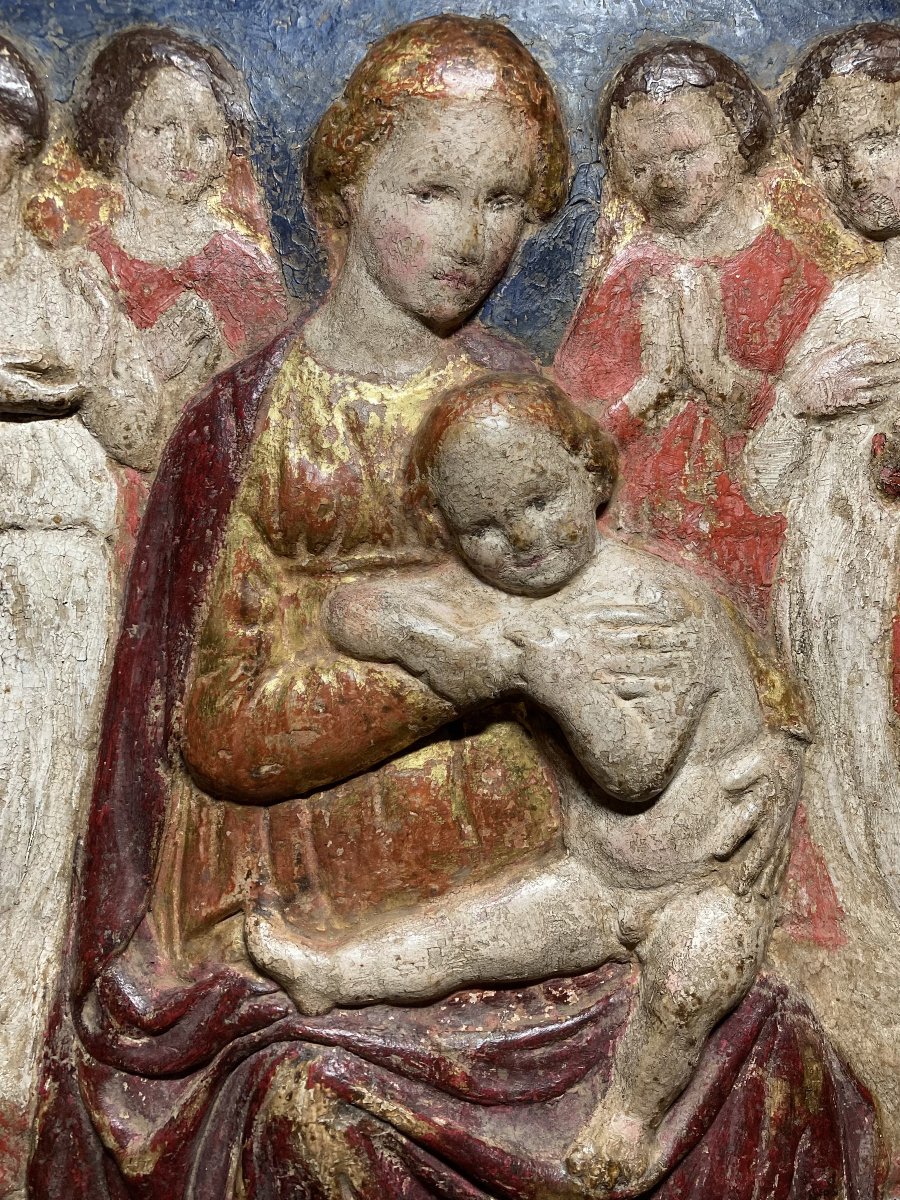 Bottega dei Della Robbia - Metà del XV sec. - Bassorilievo in stucco policromo e dorato -photo-3