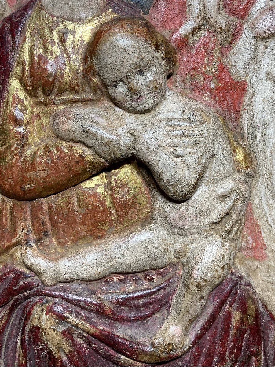 Bottega dei Della Robbia - Metà del XV sec. - Bassorilievo in stucco policromo e dorato -photo-5