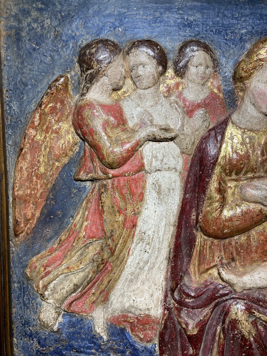 Bottega dei Della Robbia - Metà del XV sec. - Bassorilievo in stucco policromo e dorato -photo-7