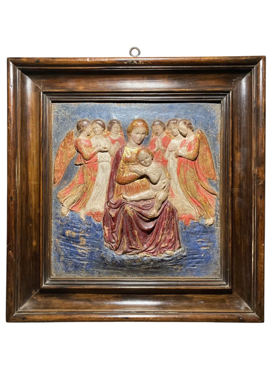 Bottega dei Della Robbia - Metà del XV sec. - Bassorilievo in stucco policromo e dorato 