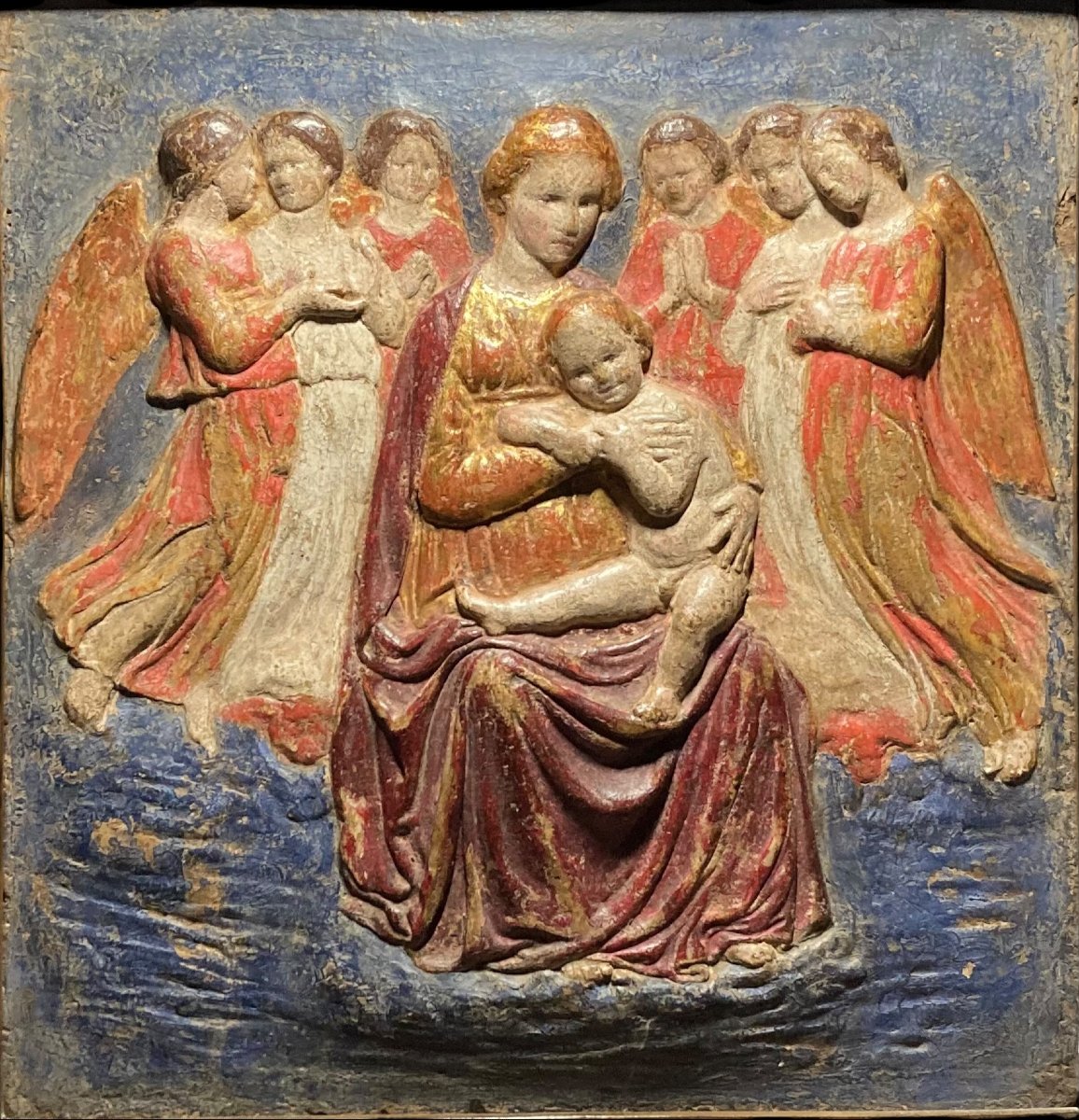  Bottega dei Della Robbia - Metà del XV sec. - Bassorilievo in stucco policromo e dorato -photo-2