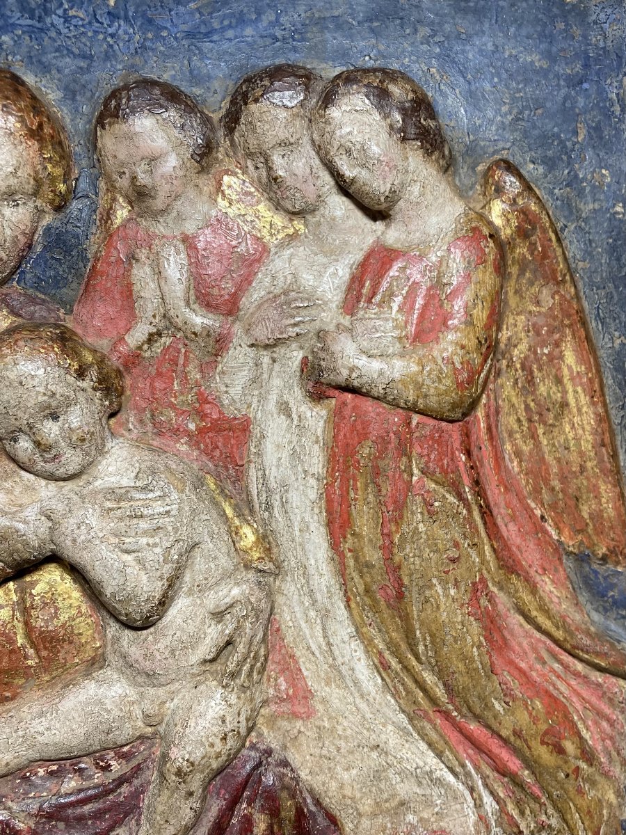  Bottega dei Della Robbia - Metà del XV sec. - Bassorilievo in stucco policromo e dorato -photo-5