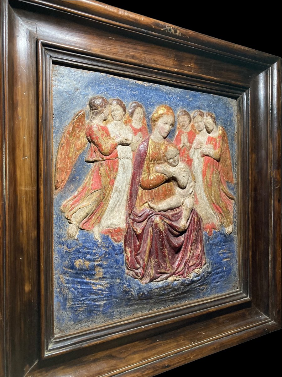  Bottega dei Della Robbia - Metà del XV sec. - Bassorilievo in stucco policromo e dorato -photo-6