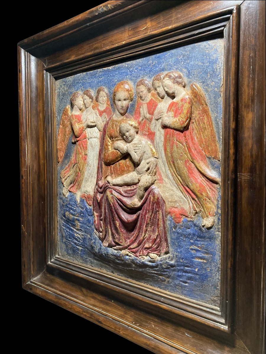 Bottega dei Della Robbia - Metà del XV sec. - Bassorilievo in stucco policromo e dorato -photo-7