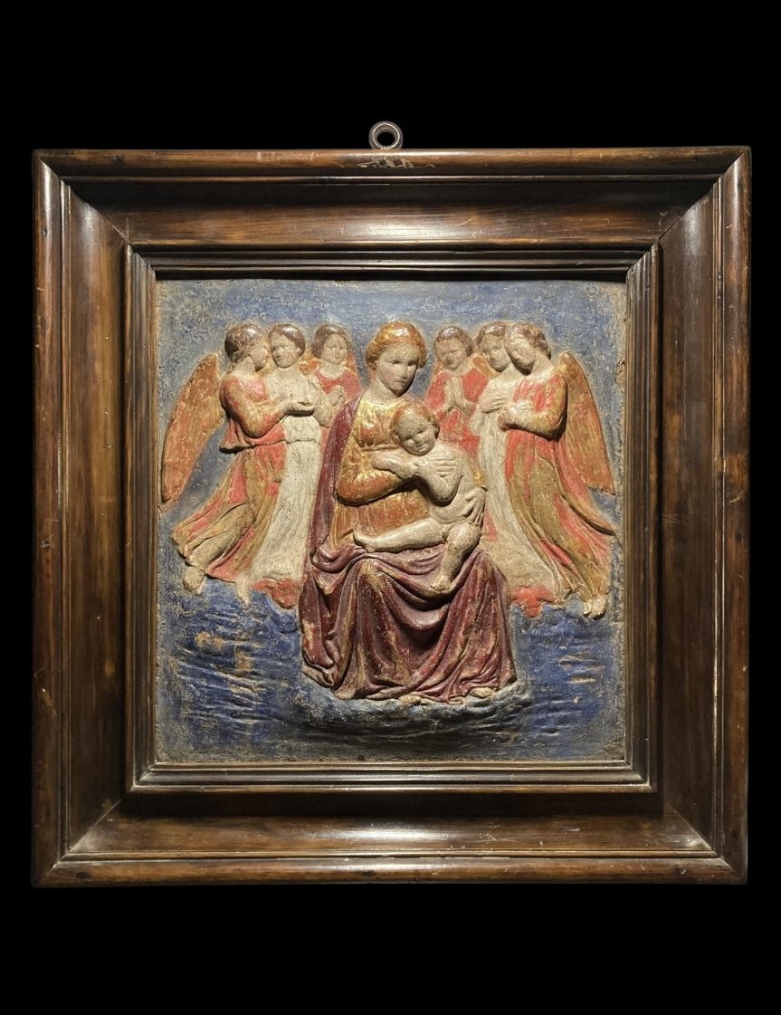  Bottega dei Della Robbia - Metà del XV sec. - Bassorilievo in stucco policromo e dorato 