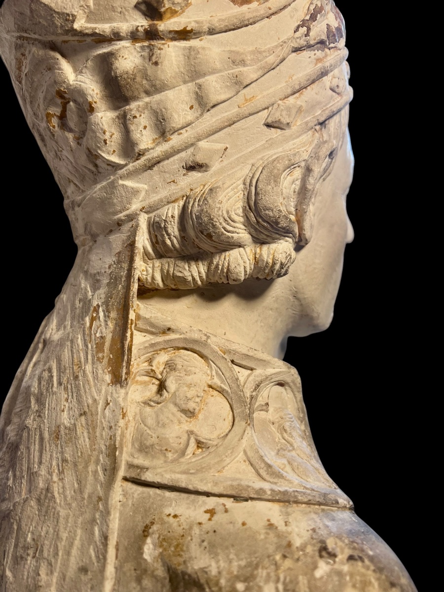 Francia (Champagne) - II metà del XIV sec. - Busto di Santo Vescovo in pietra calcarea-photo-3
