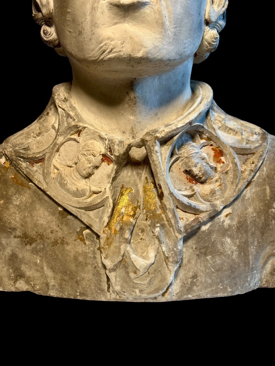 Francia (Champagne) - II metà del XIV sec. - Busto di Santo Vescovo in pietra calcarea-photo-4