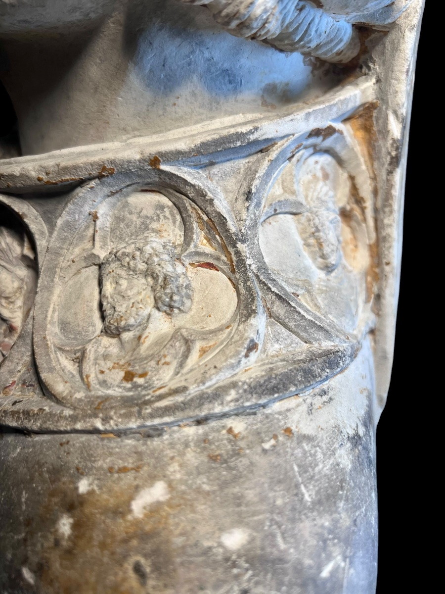 Francia (Champagne) - II metà del XIV sec. - Busto di Santo Vescovo in pietra calcarea-photo-6
