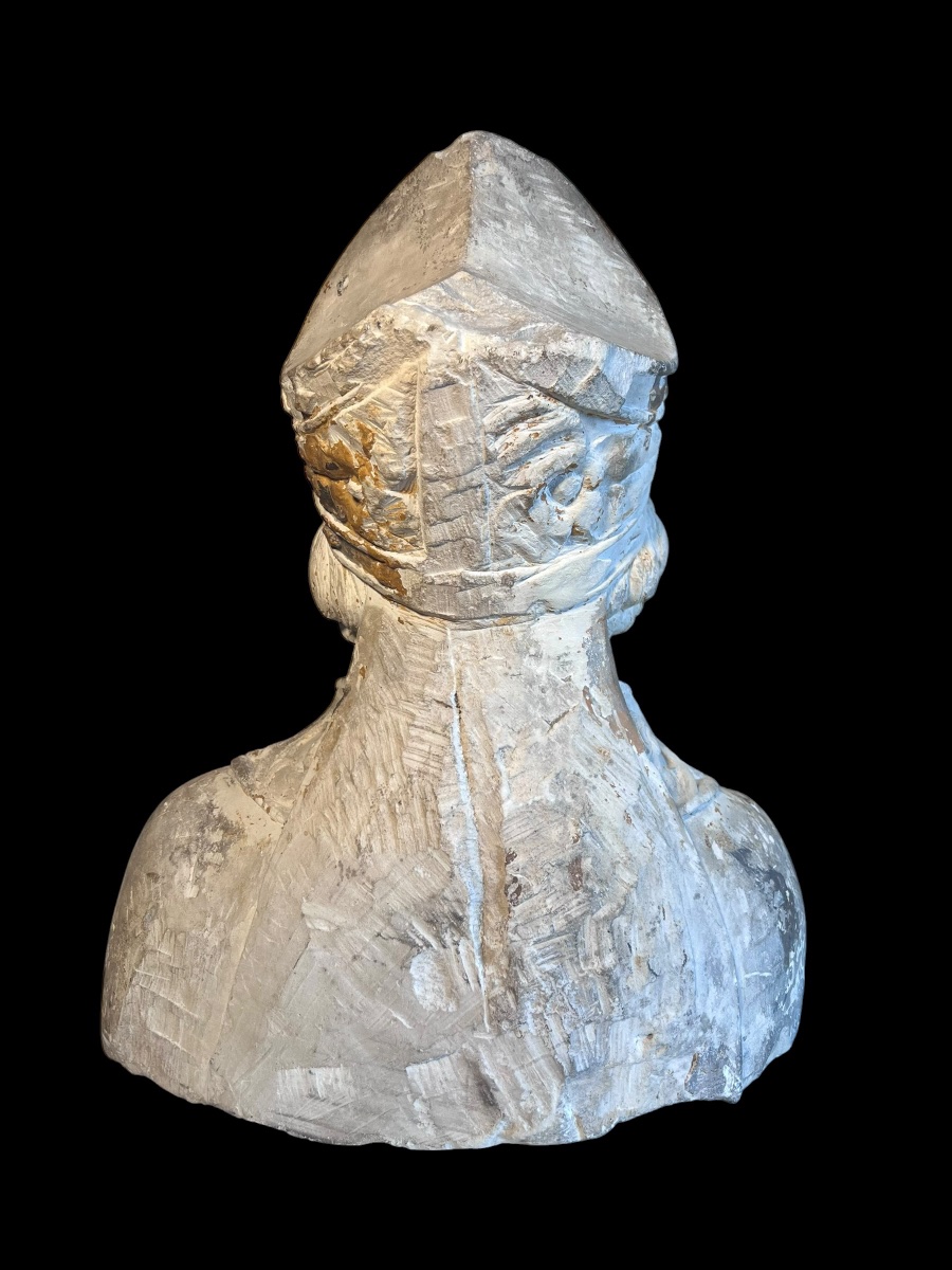 Francia (Champagne) - II metà del XIV sec. - Busto di Santo Vescovo in pietra calcarea-photo-8