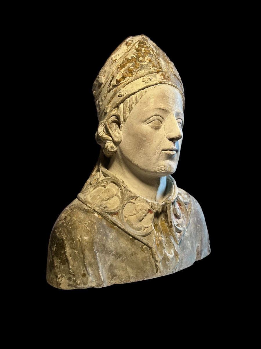 Francia (Champagne) - II metà del XIV sec. - Busto di Santo Vescovo in pietra calcarea