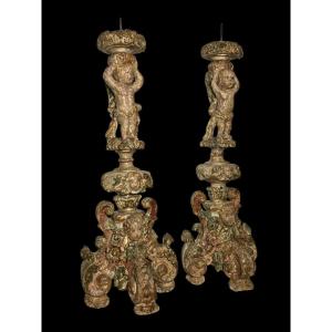 1580 - Toscana - Coppia di candelieri scolpiti ad angeli