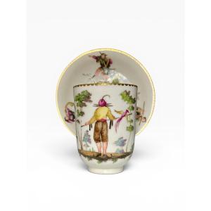 Ginori Doccia - 1810/20 - Tazzina e piattino “a guscio d’uovo” a figure orientali