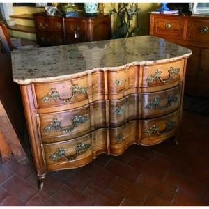 Crossbow Commode In 18th Century Walnut With Breccia Marble Top