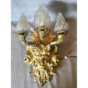 Large Bronze Wall Lamp With Three Lights