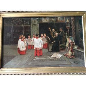 Oil On Canvas The Choir Signed A. Niz