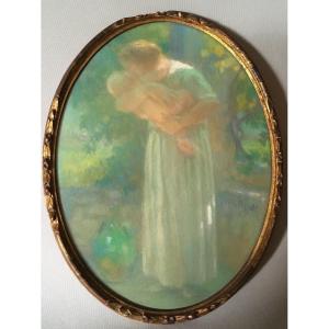 Maternity Pastel Signed Marcel Poggioli