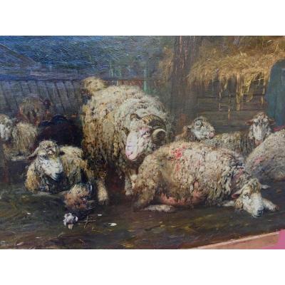 Oil On Canvas Sheep In The Sheepfold Signed A. Kallenberg
