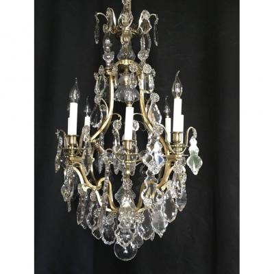 Large Cage Chandelier With Tassels.