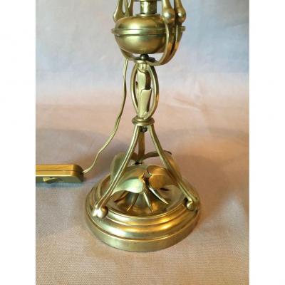 Small Art Nouveau Rocking Lamp With Ginkgo Biloba Decor