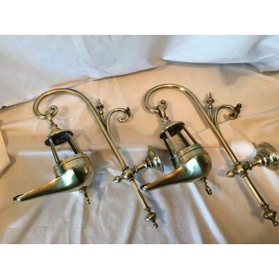 Large Pair Of 19th Century Brass Sconces.