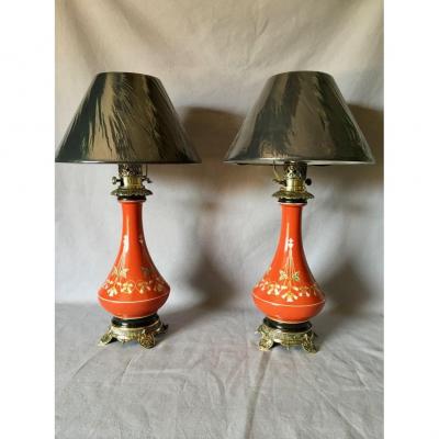 Pair Of 19th C Electrified Oil Lamps