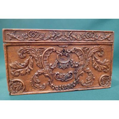 19thc Box In Carved Walnut All Faces