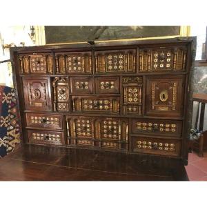 Spanish Cabinet Called Bargueño In 17th Century Walnut