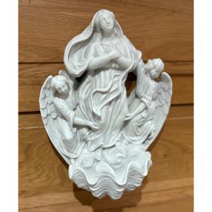 Biscuit Porcelain Holy Water Font From The Early 20th Century.