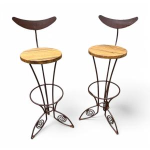 Pair Of Wrought Iron Stools