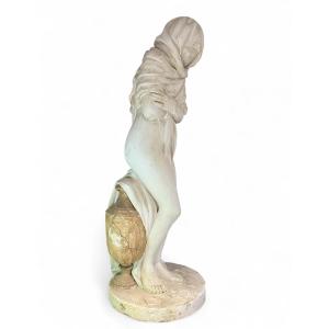 Large Plaster Statue: Veiled Vestal With Urn, Water Carrier, 19th Century
