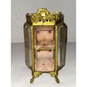 Napoleon III Tiered Jewelry Box Brass And Beveled Glass