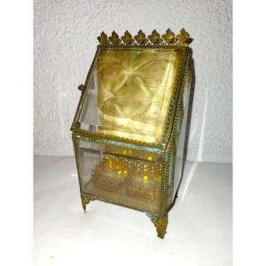 Napoleon III Padded Bottle Box Brass And Beveled Glass