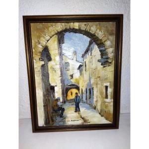 Georges Car Painting On Canvas Regionalist Painter Stone Village Animated Scene