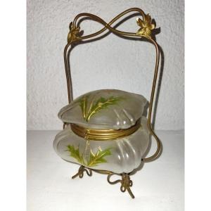 Art Nouveau Antique Pressed Glass Jewelry Box With Thistle Decor