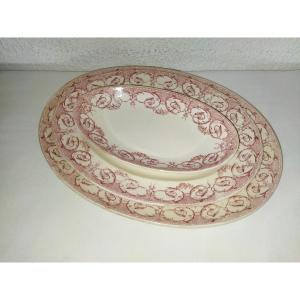 Creil & Montereau Set Of 3 Oval Dishes In "vieyux Rose" Earthenware Dubarry Labrador Service