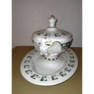 Longwy Soup Tureen Vegetable Dish And Platter Napoleon I Decor Hand Decorated Bees Empire Eagle
