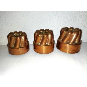 Trottier Set Of 3 Antique Copper Cake Molds Numbered 12/13/14