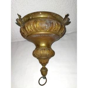 Antique Gilt Bronze Church Chandelier With Latin Inscriptions